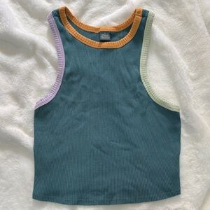 Wild Fable Teal Tank Top with Multicolor Trim